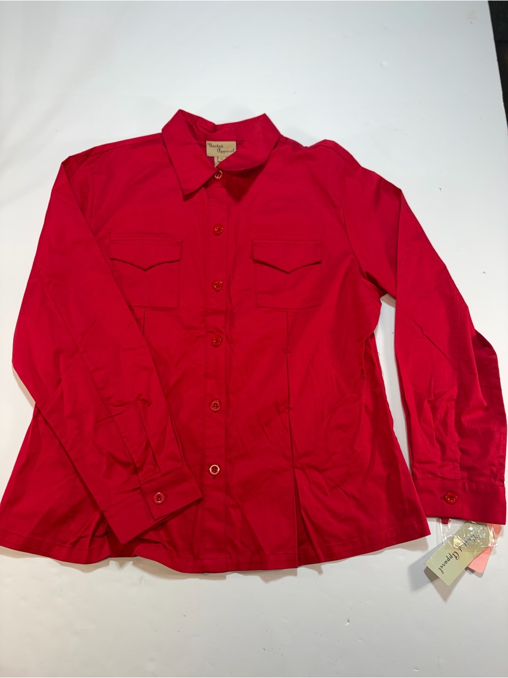 United Apparel Red Cotton Utility Flap Pocket Button Up Blouse Size XL NWT